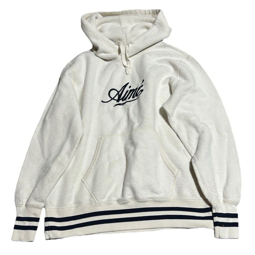 Aime Leon Dore ALD White Reverse Fleece Hoodie Heavyweight Script Logo Sz S